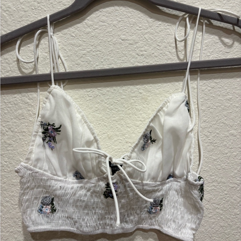 White Floral Embroidered Crop Top